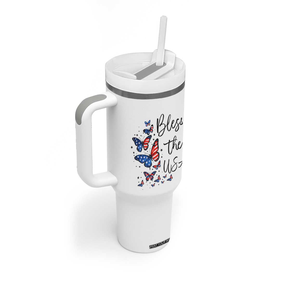 Bless The USA 4th of July Tumbler With Handle Patriotic American Flag Butterfly Independence Day TS11 Print Your Wear