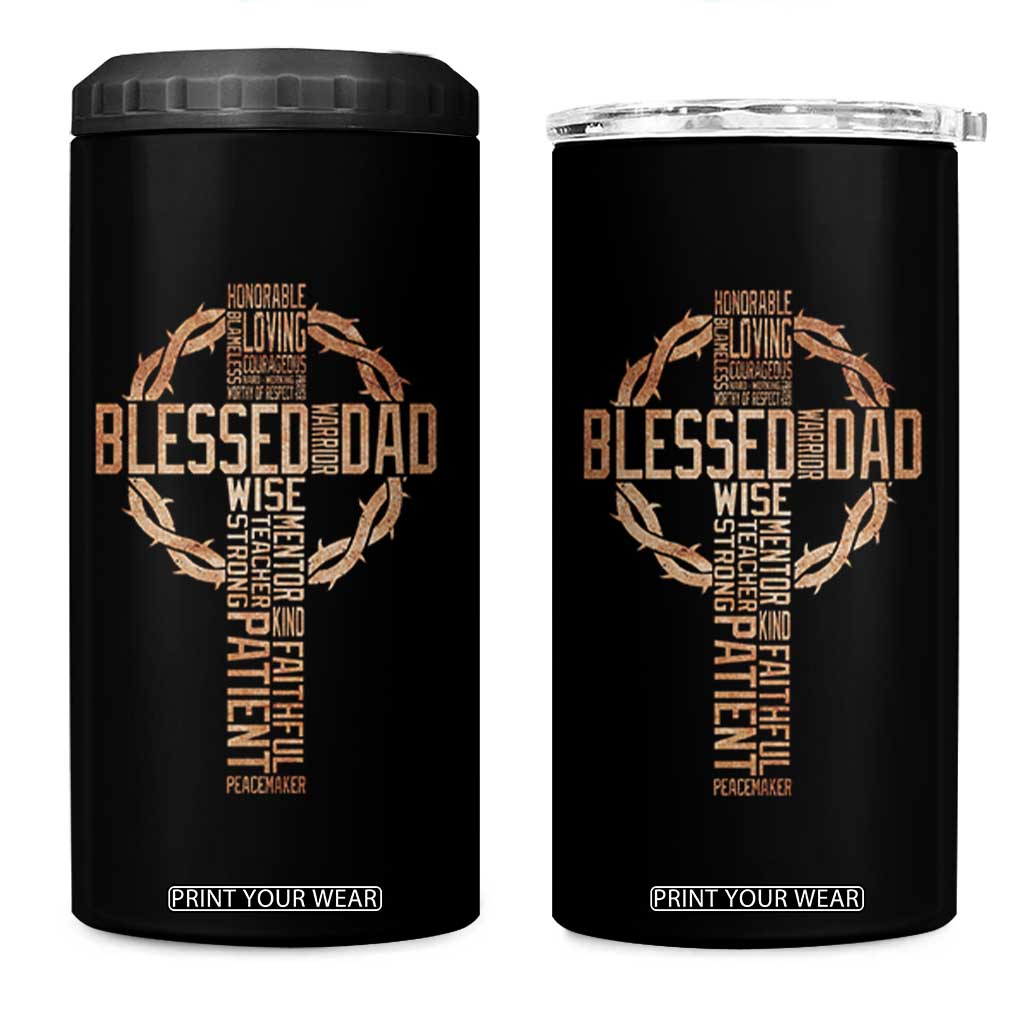 Blessed Dad Christian 4 in 1 Can Cooler Tumbler Religious Cross Fathers Day TS11 One Size: 16 oz Black Print Your Wear