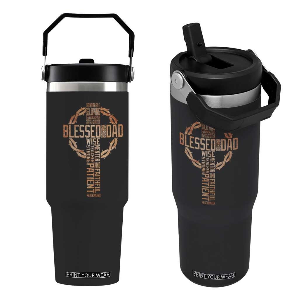 Blessed Dad Christian Flip Straw Tumbler Religious Cross Fathers Day TS11 One Size: 30 oz Black Print Your Wear
