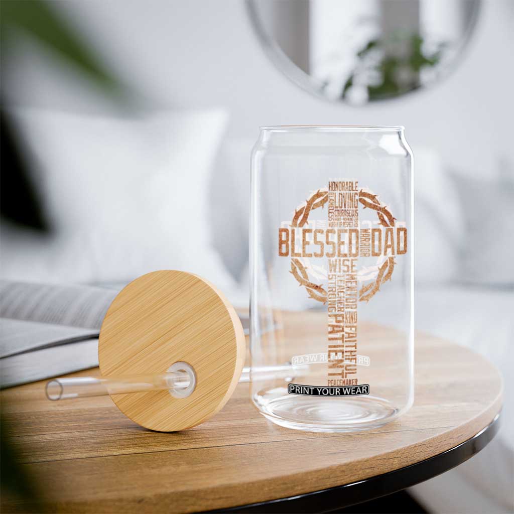Blessed Dad Christian Glass Can Religious Cross Fathers Day TS11 Print Your Wear