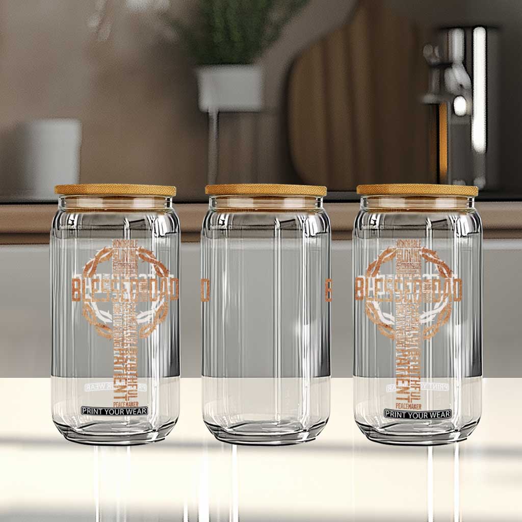 Blessed Dad Christian Glass Can Religious Cross Fathers Day TS11 Print Your Wear