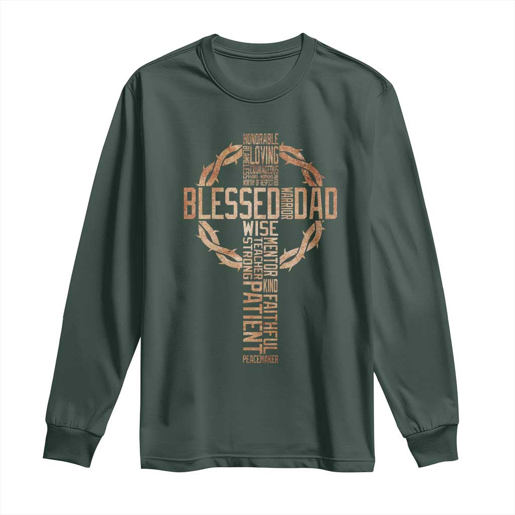 Blessed Dad Christian Long Sleeve Shirt Religious Cross Fathers Day TS11 Dark Forest Green Print Your Wear