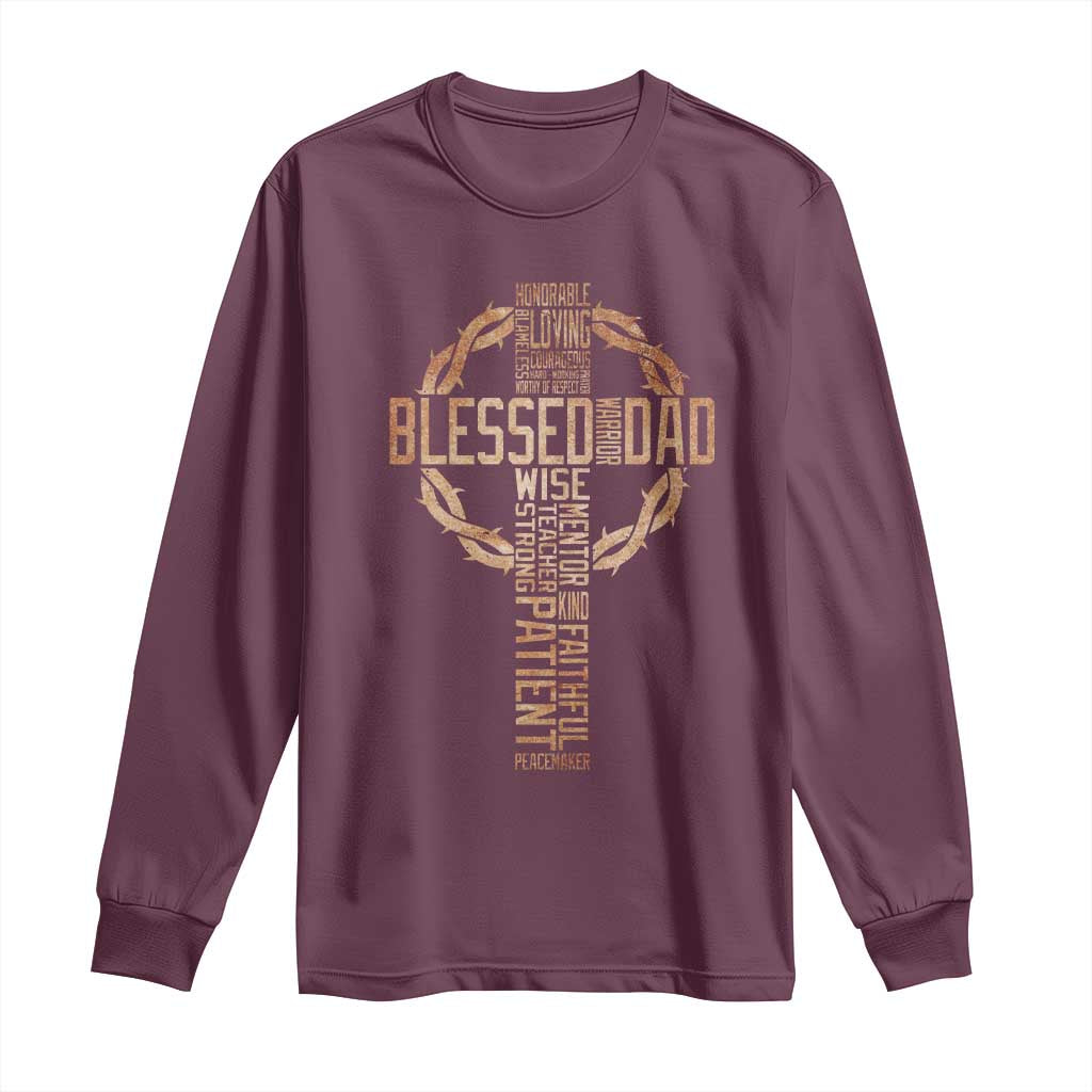 Blessed Dad Christian Long Sleeve Shirt Religious Cross Fathers Day TS11 Maroon Print Your Wear