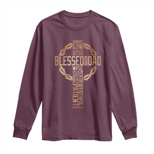Blessed Dad Christian Long Sleeve Shirt Religious Cross Fathers Day TS11 Maroon Print Your Wear