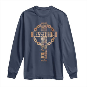 Blessed Dad Christian Long Sleeve Shirt Religious Cross Fathers Day TS11 Navy Print Your Wear