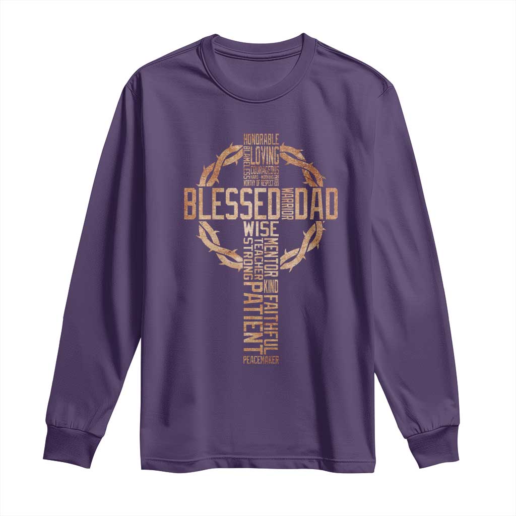 Blessed Dad Christian Long Sleeve Shirt Religious Cross Fathers Day TS11 Purple Print Your Wear
