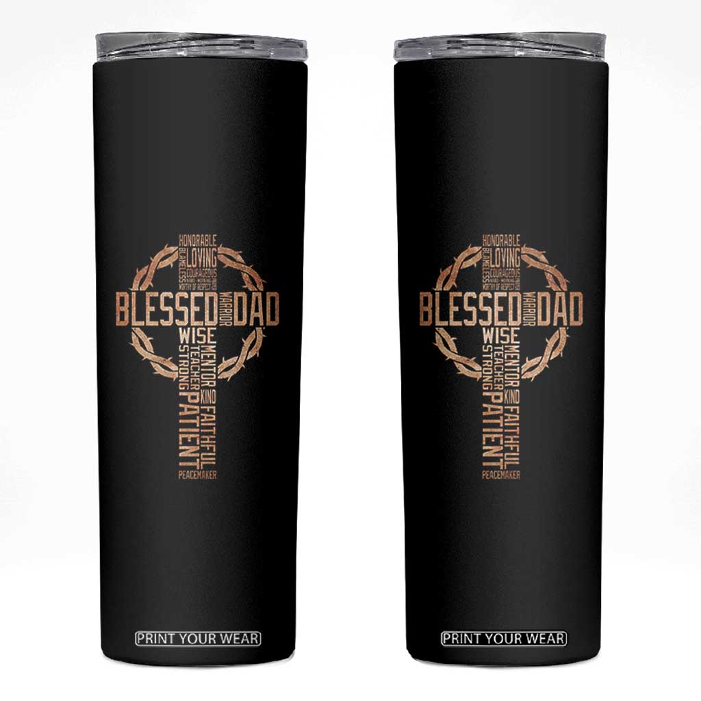 Blessed Dad Christian Skinny Tumbler Religious Cross Fathers Day TS11 Black Print Your Wear