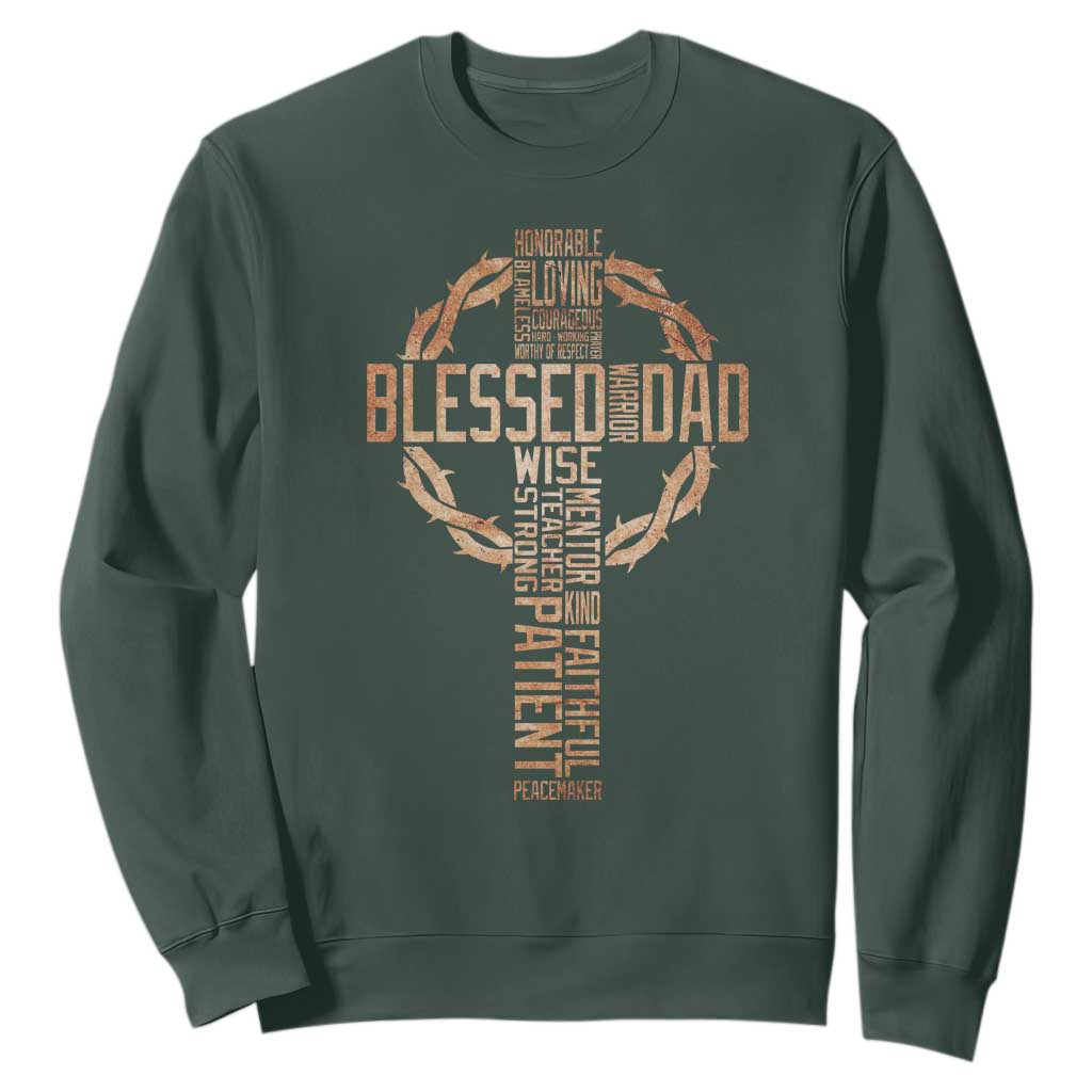 Blessed Dad Christian Sweatshirt Religious Cross Fathers Day TS11 Dark Forest Green Print Your Wear