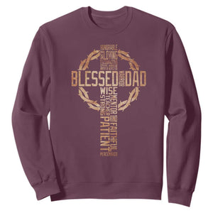 Blessed Dad Christian Sweatshirt Religious Cross Fathers Day TS11 Maroon Print Your Wear