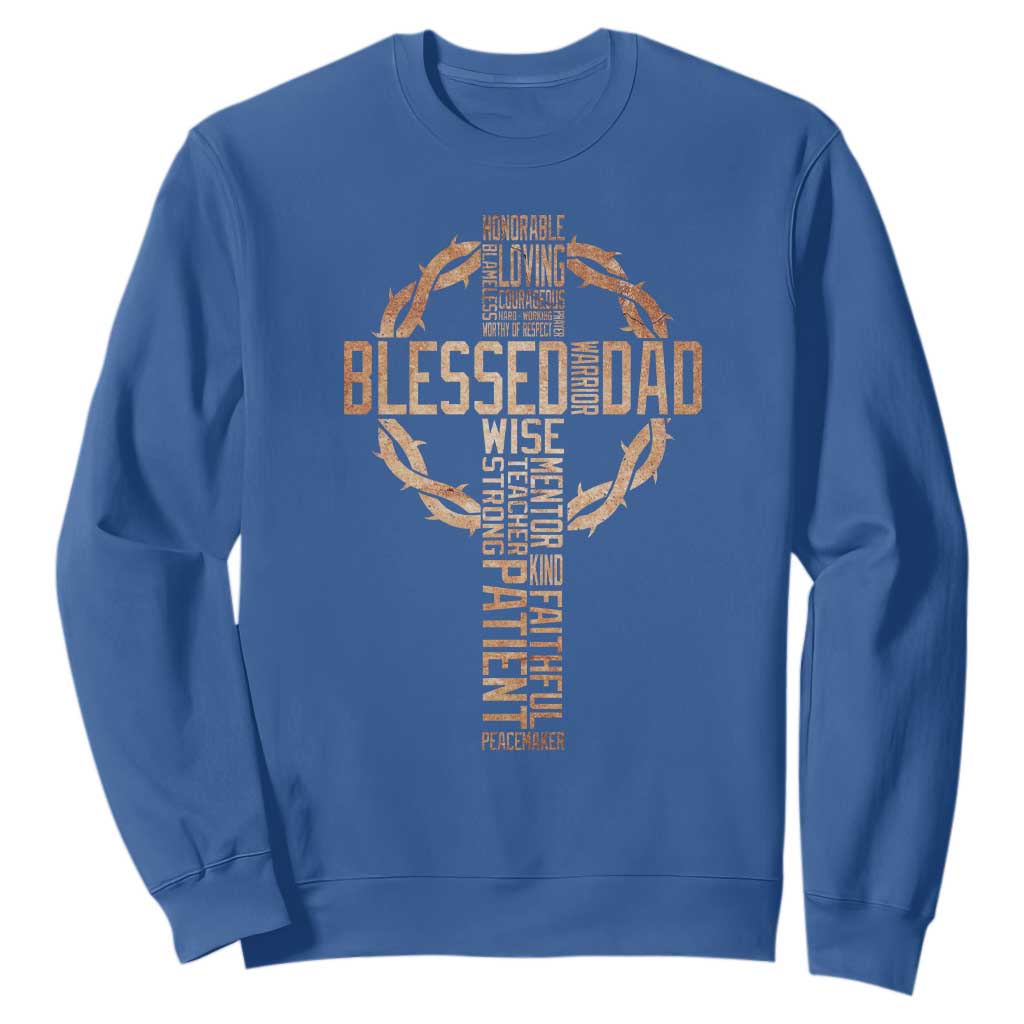 Blessed Dad Christian Sweatshirt Religious Cross Fathers Day TS11 Royal Blue Print Your Wear