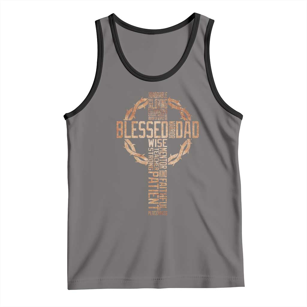 Blessed Dad Christian Tank Top Religious Cross Fathers Day TS11 Deep Heather Black Print Your Wear