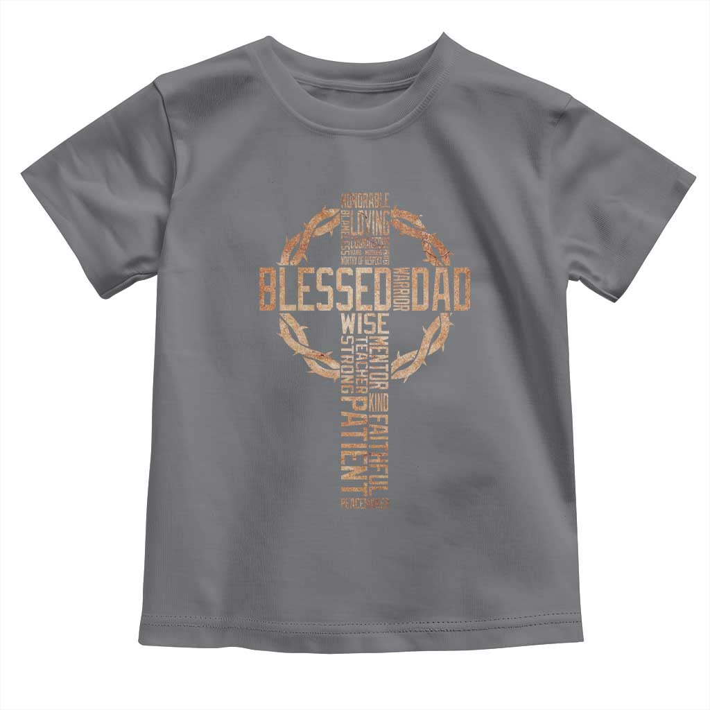 Blessed Dad Christian Toddler T Shirt Religious Cross Fathers Day TS11 Charcoal Print Your Wear