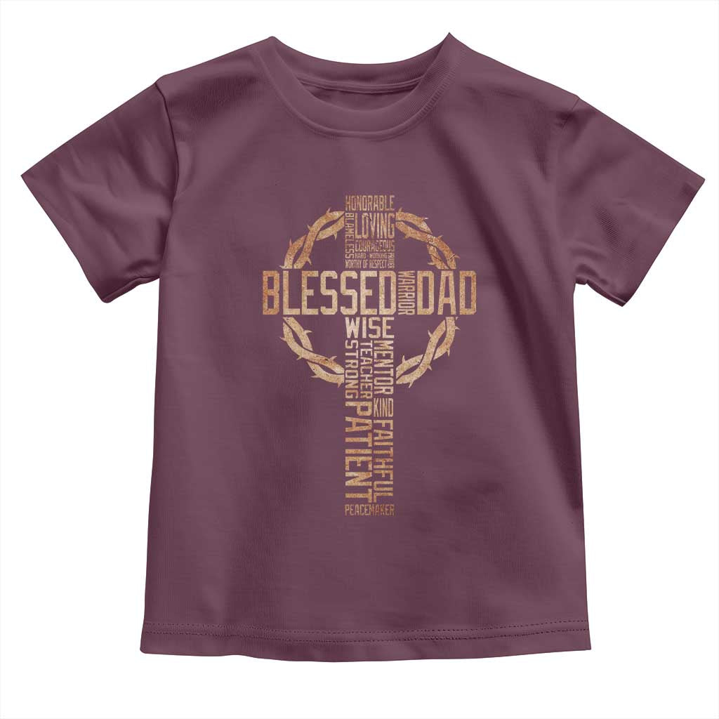 Blessed Dad Christian Toddler T Shirt Religious Cross Fathers Day TS11 Maroon Print Your Wear