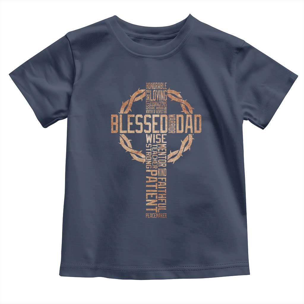 Blessed Dad Christian Toddler T Shirt Religious Cross Fathers Day TS11 Navy Print Your Wear