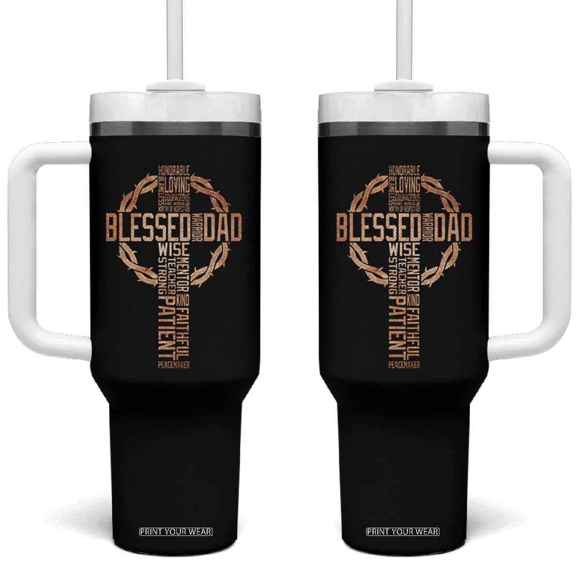 Blessed Dad Christian Tumbler With Handle Religious Cross Fathers Day TS11 One Size: 40 oz Black Print Your Wear