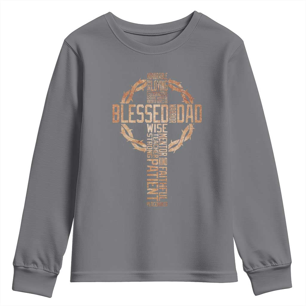 Blessed Dad Christian Youth Sweatshirt Religious Cross Fathers Day TS11 Charcoal Print Your Wear