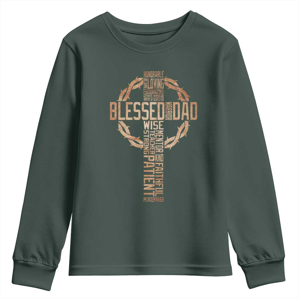 Blessed Dad Christian Youth Sweatshirt Religious Cross Fathers Day TS11 Dark Forest Green Print Your Wear