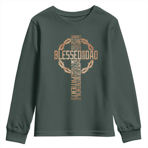 Blessed Dad Christian Youth Sweatshirt Religious Cross Fathers Day TS11 Dark Forest Green Print Your Wear