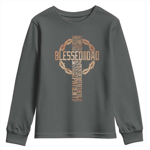 Blessed Dad Christian Youth Sweatshirt Religious Cross Fathers Day TS11 Dark Heather Print Your Wear