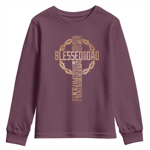 Blessed Dad Christian Youth Sweatshirt Religious Cross Fathers Day TS11 Maroon Print Your Wear