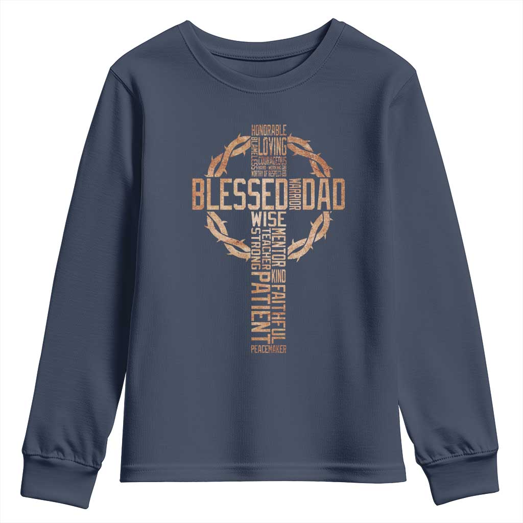 Blessed Dad Christian Youth Sweatshirt Religious Cross Fathers Day TS11 Navy Print Your Wear