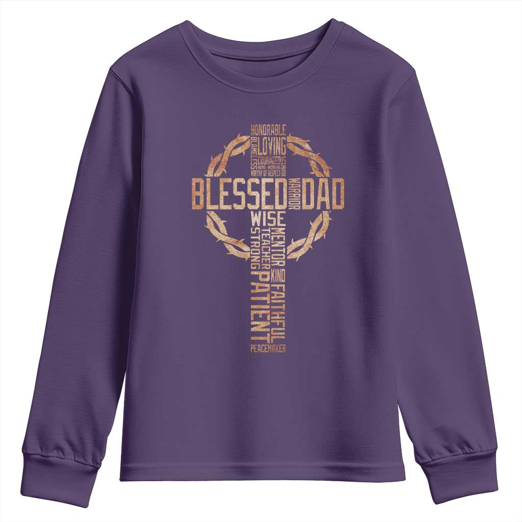 Blessed Dad Christian Youth Sweatshirt Religious Cross Fathers Day TS11 Purple Print Your Wear