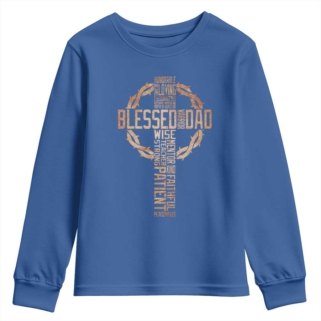 Blessed Dad Christian Youth Sweatshirt Religious Cross Fathers Day TS11 Royal Blue Print Your Wear
