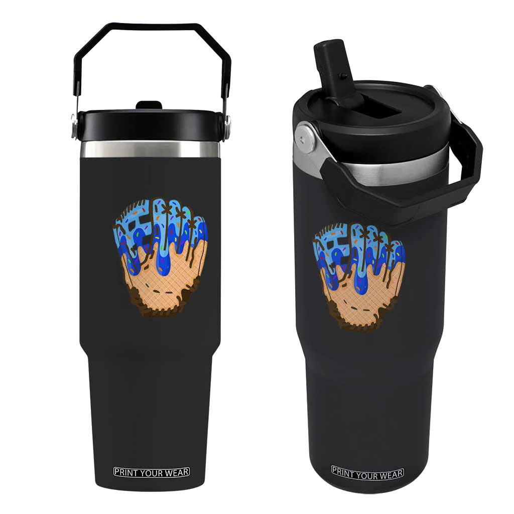 Blue Ice Cream Cone Baseball Glove Drip Flip Straw Tumbler TS02 One Size: 30 oz Black Print Your Wear