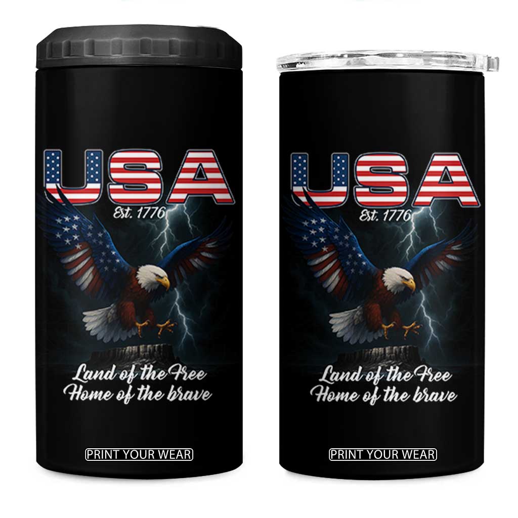 Bold Patriotic American Eagle 4 in 1 Can Cooler Tumbler Land of the Free Home of the Brave Est 1776 TS02 One Size: 16 oz Black Print Your Wear
