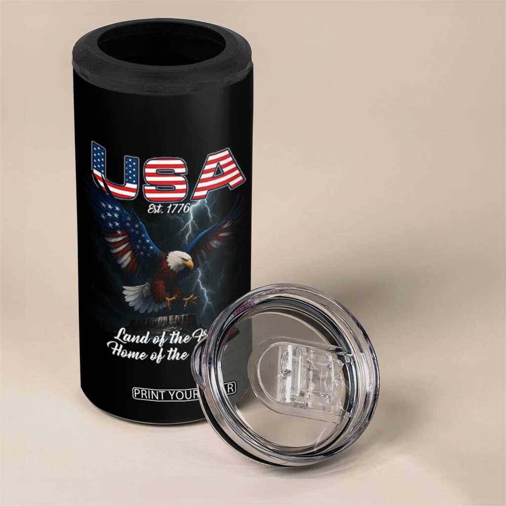 Bold Patriotic American Eagle 4 in 1 Can Cooler Tumbler Land of the Free Home of the Brave Est 1776 TS02 Print Your Wear