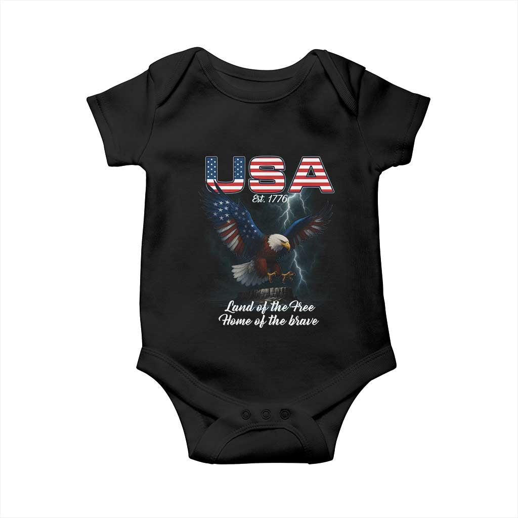 Bold Patriotic American Eagle Baby Onesie Land of the Free Home of the Brave Est 1776 TS02 Black Print Your Wear