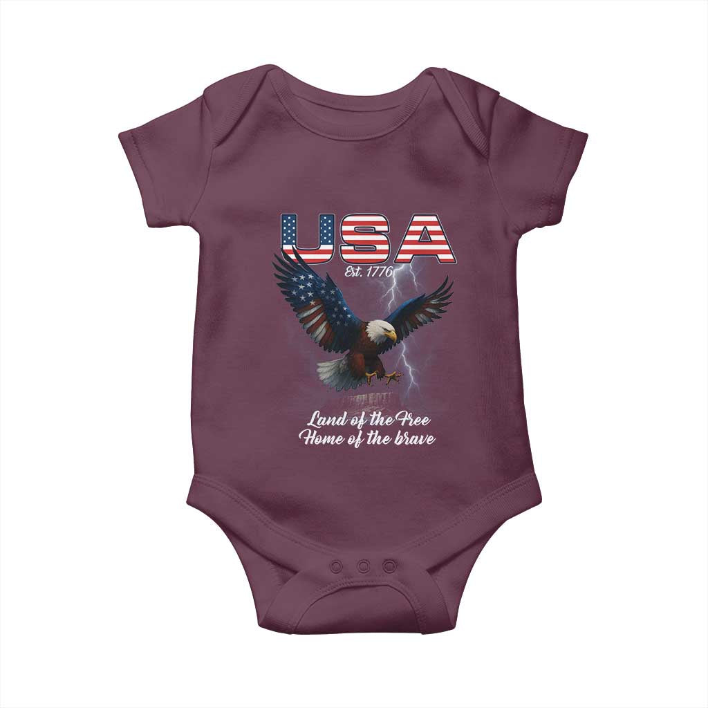 Bold Patriotic American Eagle Baby Onesie Land of the Free Home of the Brave Est 1776 TS02 Maroon Print Your Wear