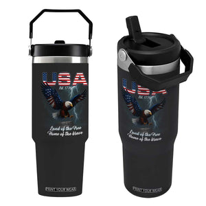 Bold Patriotic American Eagle Flip Straw Tumbler Land of the Free Home of the Brave Est 1776 TS02 One Size: 30 oz Black Print Your Wear