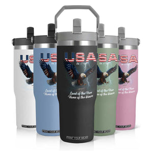 Bold Patriotic American Eagle Flip Straw Tumbler Land of the Free Home of the Brave Est 1776 TS02 Print Your Wear