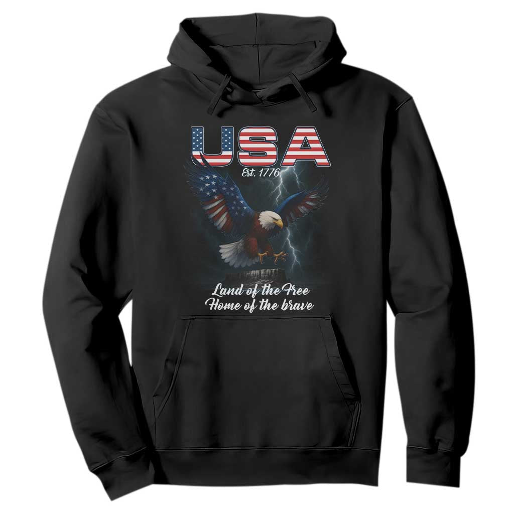 Bold Patriotic American Eagle Hoodie Land of the Free Home of the Brave Est 1776 TS02 Black Print Your Wear