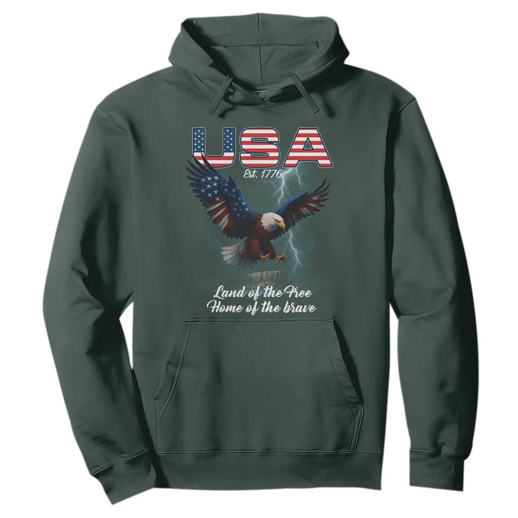 Bold Patriotic American Eagle Hoodie Land of the Free Home of the Brave Est 1776 TS02 Dark Forest Green Print Your Wear