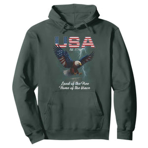 Bold Patriotic American Eagle Hoodie Land of the Free Home of the Brave Est 1776 TS02 Dark Forest Green Print Your Wear