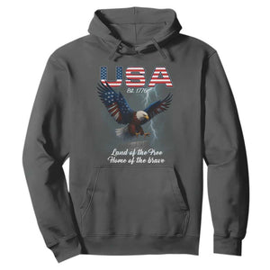 Bold Patriotic American Eagle Hoodie Land of the Free Home of the Brave Est 1776 TS02 Dark Heather Print Your Wear
