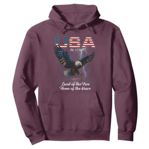Bold Patriotic American Eagle Hoodie Land of the Free Home of the Brave Est 1776 TS02 Maroon Print Your Wear