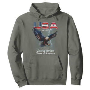 Bold Patriotic American Eagle Hoodie Land of the Free Home of the Brave Est 1776 TS02 Military Green Print Your Wear