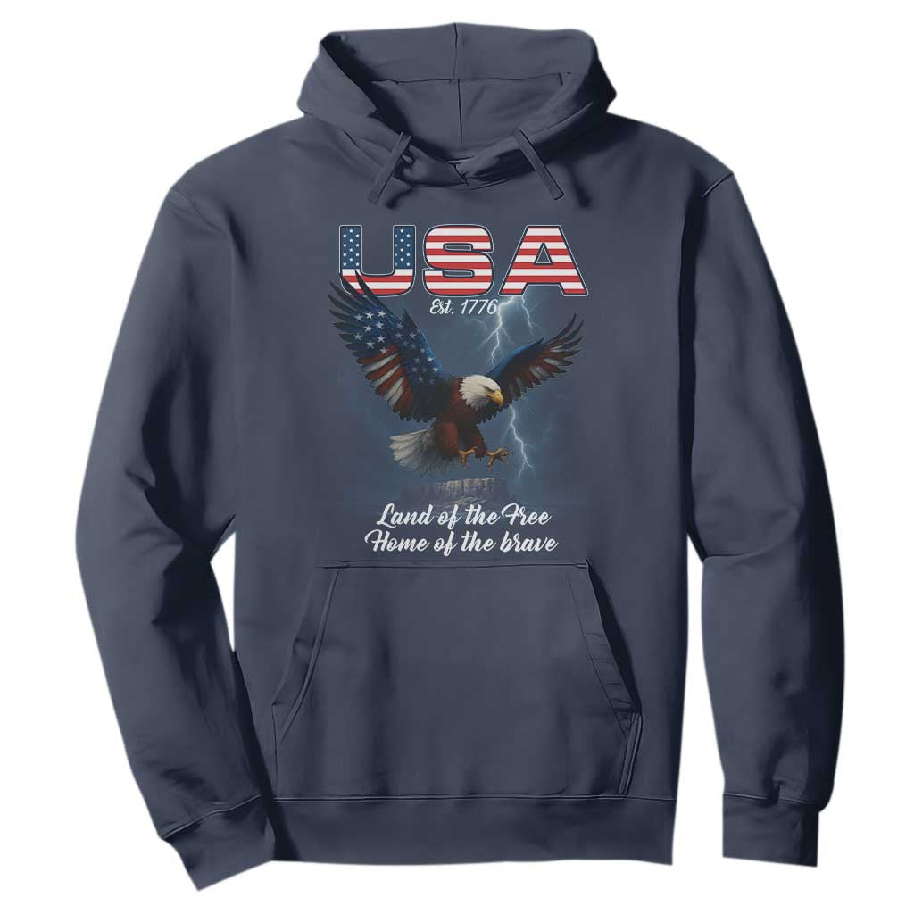 Bold Patriotic American Eagle Hoodie Land of the Free Home of the Brave Est 1776 TS02 Navy Print Your Wear