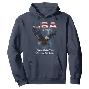 Bold Patriotic American Eagle Hoodie Land of the Free Home of the Brave Est 1776 TS02 Navy Print Your Wear