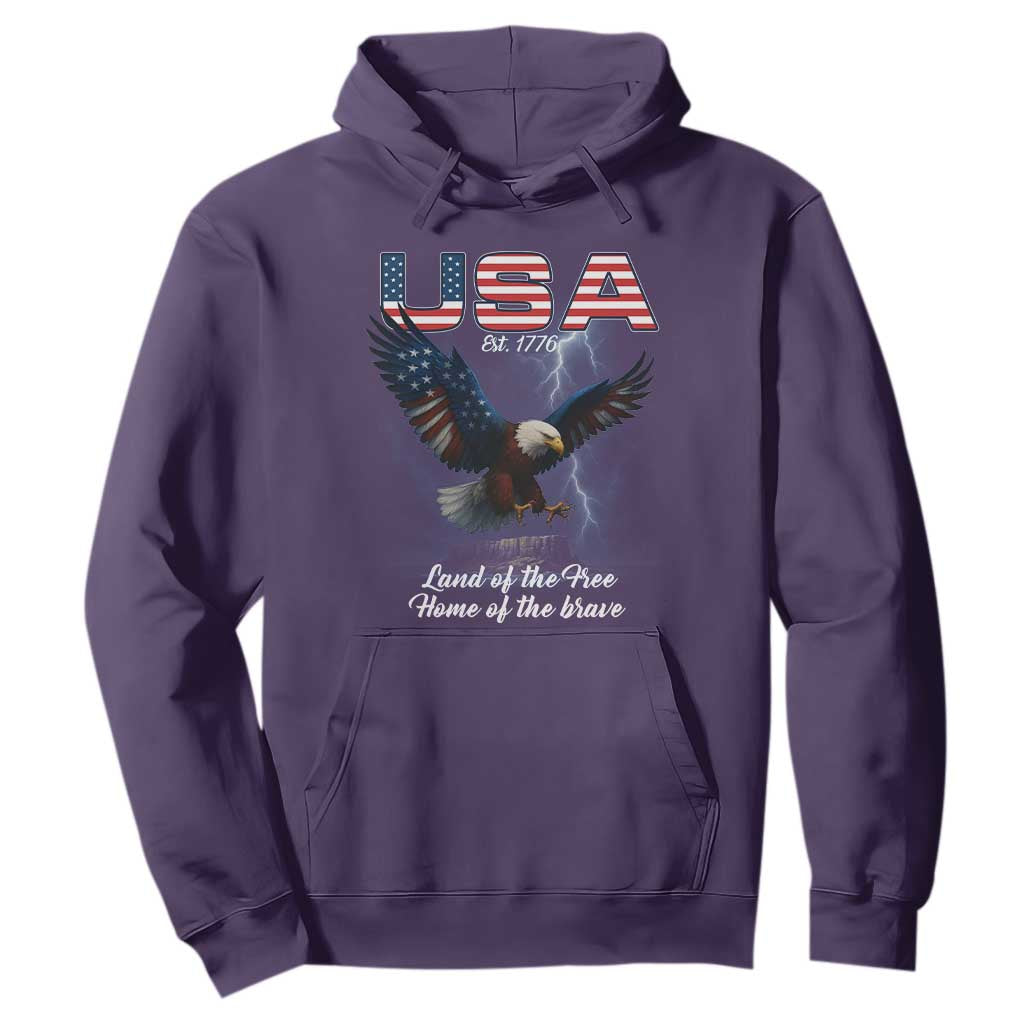 Bold Patriotic American Eagle Hoodie Land of the Free Home of the Brave Est 1776 TS02 Purple Print Your Wear