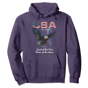 Bold Patriotic American Eagle Hoodie Land of the Free Home of the Brave Est 1776 TS02 Purple Print Your Wear