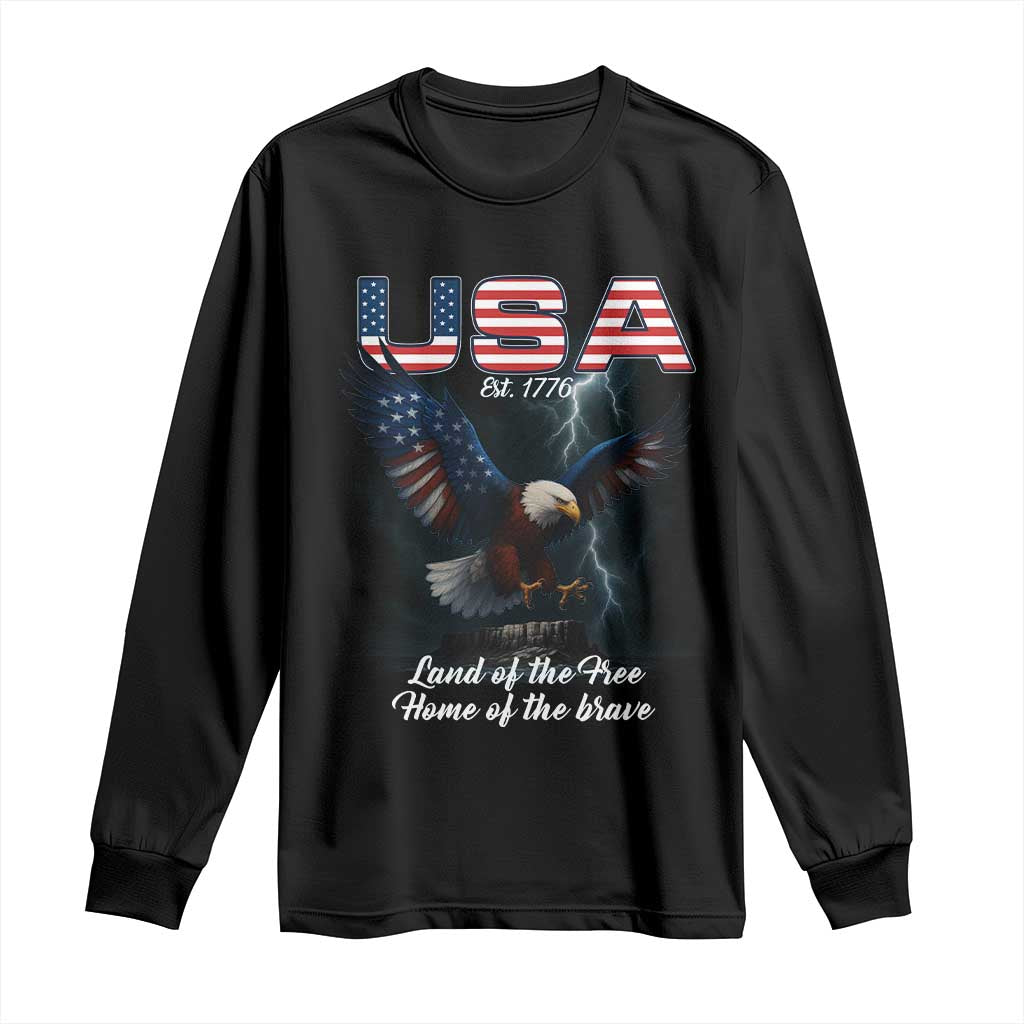 Bold Patriotic American Eagle Long Sleeve Shirt Land of the Free Home of the Brave Est 1776 TS02 Black Print Your Wear