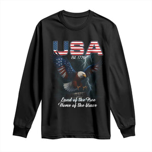 Bold Patriotic American Eagle Long Sleeve Shirt Land of the Free Home of the Brave Est 1776 TS02 Black Print Your Wear