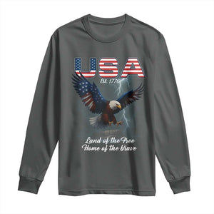 Bold Patriotic American Eagle Long Sleeve Shirt Land of the Free Home of the Brave Est 1776 TS02 Dark Heather Print Your Wear