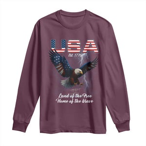 Bold Patriotic American Eagle Long Sleeve Shirt Land of the Free Home of the Brave Est 1776 TS02 Maroon Print Your Wear