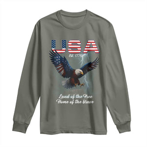 Bold Patriotic American Eagle Long Sleeve Shirt Land of the Free Home of the Brave Est 1776 TS02 Military Green Print Your Wear