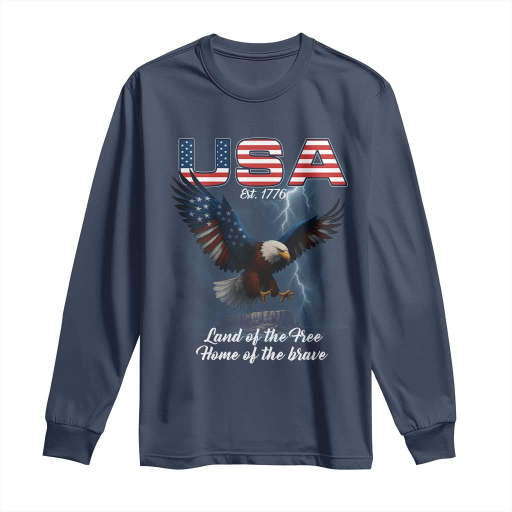 Bold Patriotic American Eagle Long Sleeve Shirt Land of the Free Home of the Brave Est 1776 TS02 Navy Print Your Wear